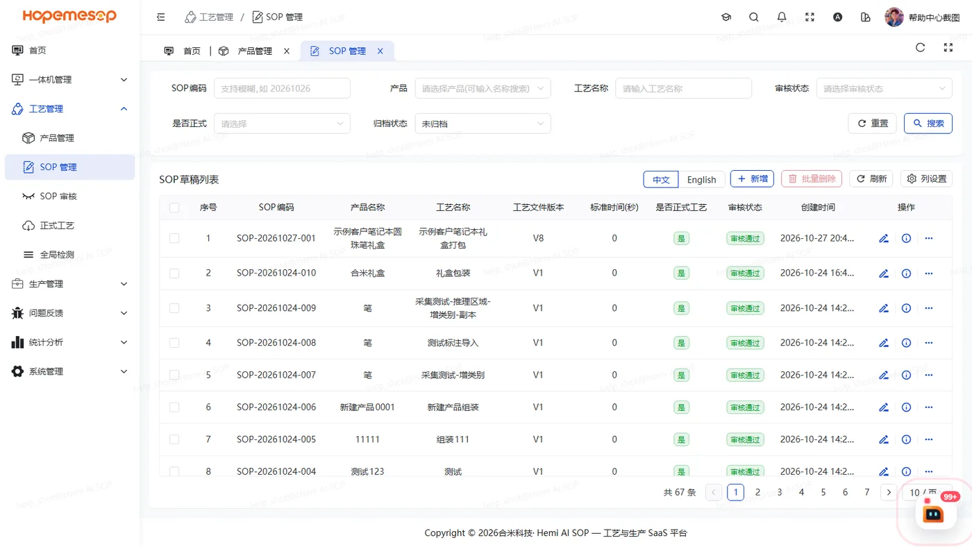 SOP 管理列表